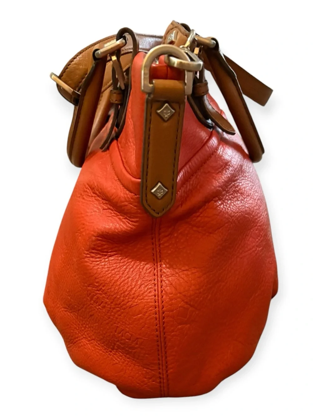 MCM Orange Embossed Leather Convertible Two-Way Handbag Shoulder Bag